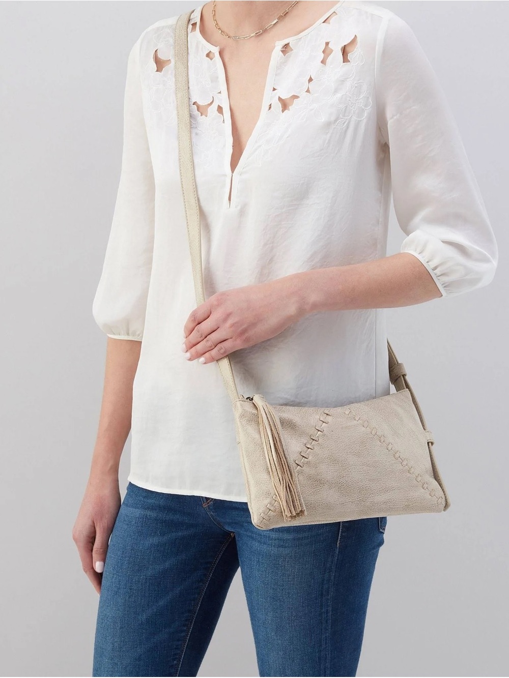 HOBO Paulette Small Crossbody Bag | Distressed Leather | Boho